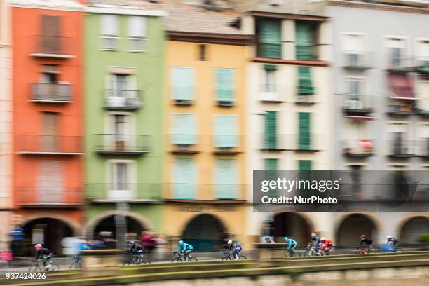 The peloton crossing Balaguer during the 98th Volta Ciclista a Catalunya 2018 / Stage 6 Vielha Val d'Aran - Torrefarrera of 194,2km during the Tour...