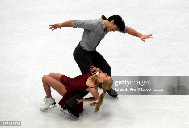 Kaitlyn Weaver and Andrew Poje of Canada compete in the Ice Dance Free Dance during day four during the World Figure Skating Championships at on...