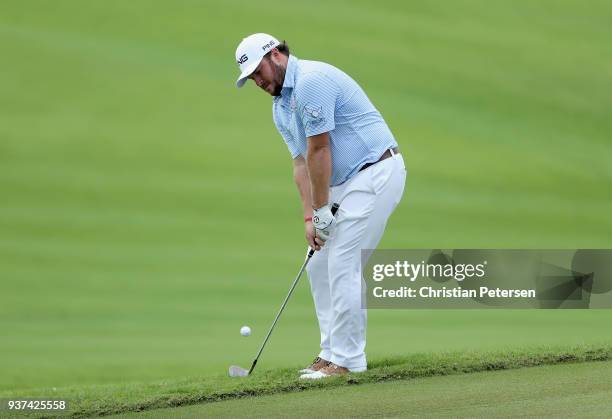 Tom Lovelady chips on the sixth green during round three of the Corales Puntacana Resort & Club Championship on March 24, 2018 in Punta Cana,...