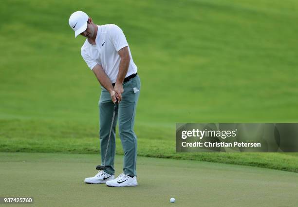 Denny McCarthy putts on the sixth green during round three of the Corales Puntacana Resort & Club Championship on March 24, 2018 in Punta Cana,...