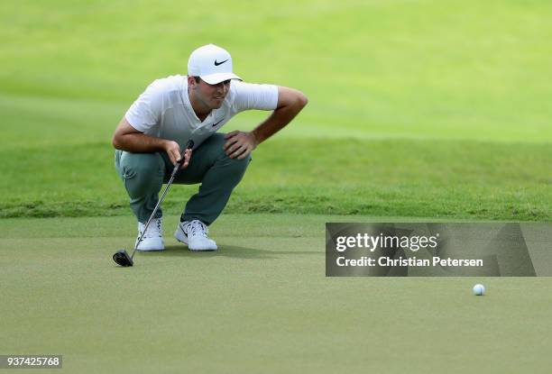 Denny McCarthy lines up a putt on the sixth green during round three of the Corales Puntacana Resort & Club Championship on March 24, 2018 in Punta...