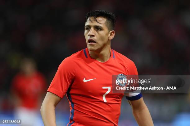 Alexis Sanchez of Chile during the International Friendly match between Sweden and Chile at Friends arena on March 24, 2018 in Solna, Sweden.