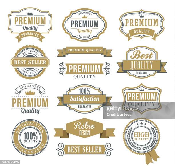 set of the ribbons and badges - banner sign stock illustrations