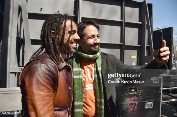 Vic Mensa and Lin-Manuel Miranda pose at March For Our Lives on March 24, 2018 in Washington, DC.