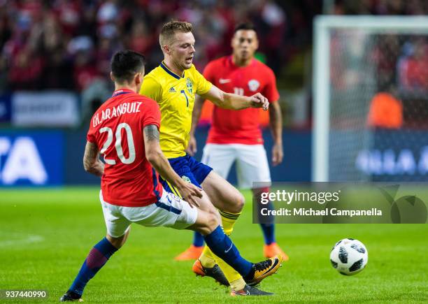 Sweden midfielder Sebastian Larsson in a duel with Charles Aranguiz of Chile during an international friendly between Sweden and Chile at Friends...