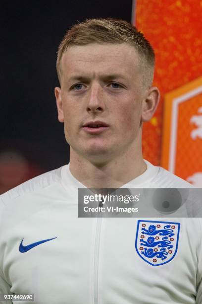 Goalkeeper Jorden Pickford of England during the International friendly match match between The Netherlands and England at the Amsterdam Arena on...