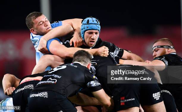Swansea , United Kingdom - 24 March 2018; Ross Molony of Leinster in action against Justin Tipuric of Ospreys during the Guinness PRO14 Round 18...