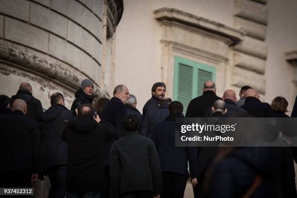 New elected Chamber of Deputies' President 5-Star Movement's Roberto Fico, center with purple tie, is escorted as he arrives on foot to the Quirinale...