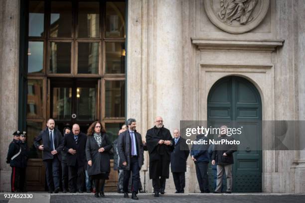 New elected Chamber of Deputies' President 5-Star Movement's Roberto Fico, center with purple tie, is escorted as he arrives on foot to the Quirinale...