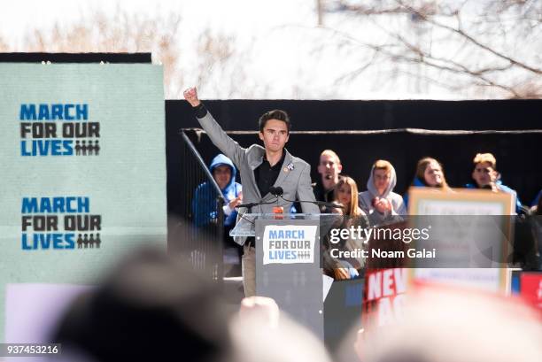 David Hogg speaks during March For Our Lives on March 24, 2018 in Washington, DC.