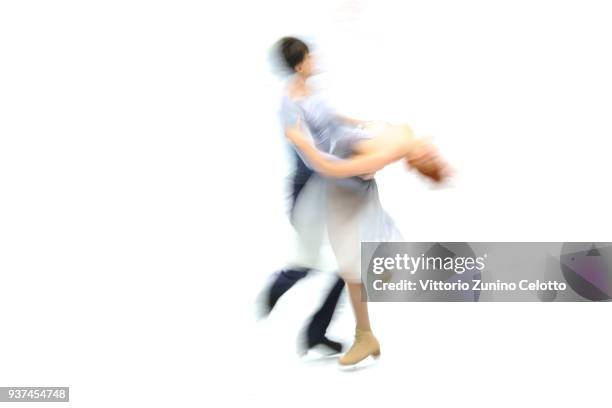 Tiffani Zagorski and Jonathan Guerreiro of Russia compete in the Ice Dance Free Dance during day four of the World Figure Skating Championships at...