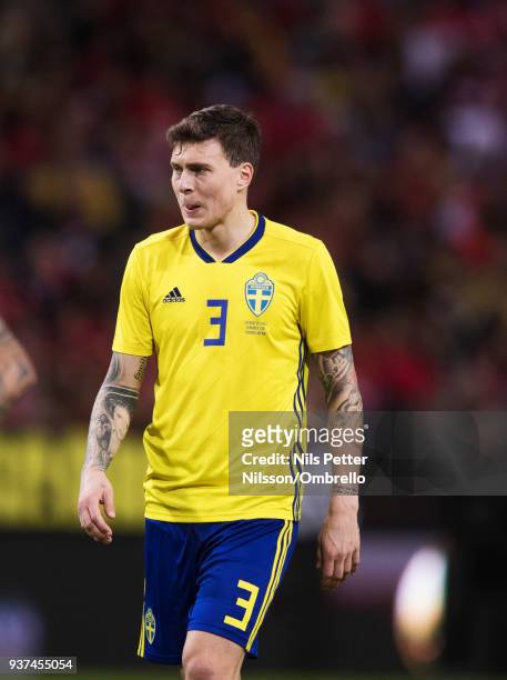 Victor Nilsson Lindelof of Sweden during the International Friendly match between Sweden and Chile at Friends arena on March 24, 2018 in Solna,...