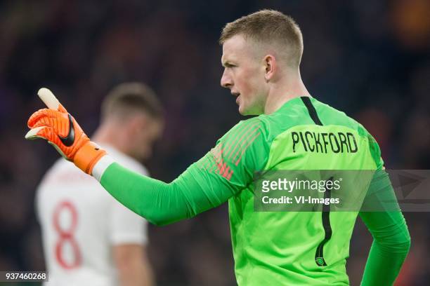 Goalkeeper Jorden Pickford of England during the International friendly match match between The Netherlands and England at the Amsterdam Arena on...