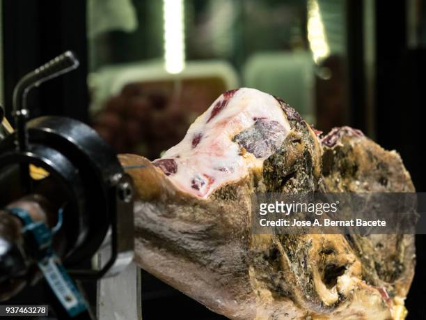 iberian ham, leg of ham cut with knife. - smoked stock pictures, royalty-free photos & images