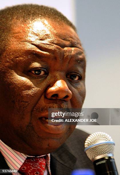 Zimbabwe Prime Minister Morgan Tsvangirai gives a press confrence in Cape Town on December 3, 2009. A new team of South African mediators have held...