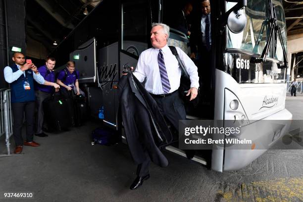 Kansas State Wildcats head coach Bruce Weber gets of the bus before the fourth round of the 2018 NCAA Photos via Getty Images Men's Basketball...