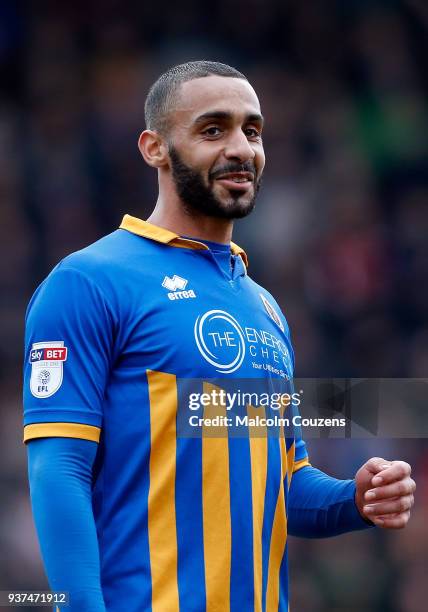 Stefan Payne of Shrewsbury Town reacts during the Sky Bet League One match between Shrewsbury Town and AFC Wimbledon at New Meadow on March 24, 2018...