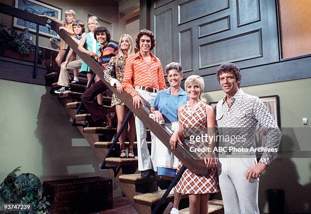 The Brady family, from top: Cindy , Bobby , Jan , Peter , Marcia , Greg , Carol and Mike . Alice was the family's housekeeper.