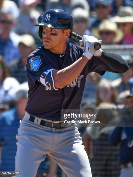 Jacoby Ellsbury of the New York Yankees in action during the spring training game between the Minnesota Twins and the New York Yankees at Hammond...