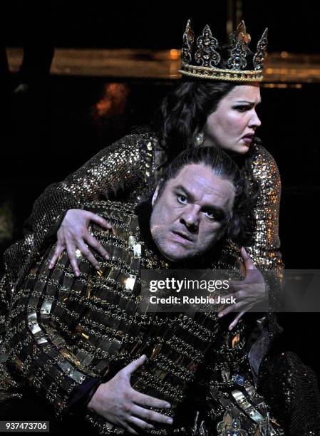 Zeljko Lucic as Macbeth and Anna Netrebko as Lady Macbeth in the Royal Opera's production of Giuseppe Verdi's Macbeth directed by Phyllida Lloyd and...