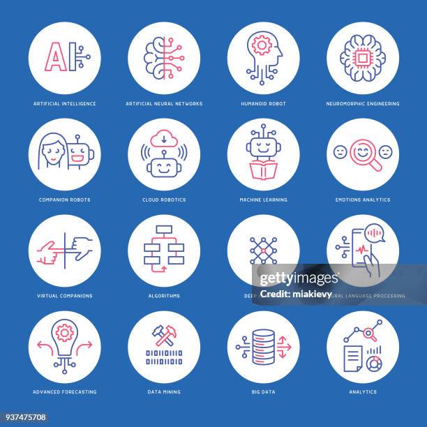 künstliche intelligenz-symbole - maschinelles lernen stock-grafiken, -clipart, -cartoons und -symbole