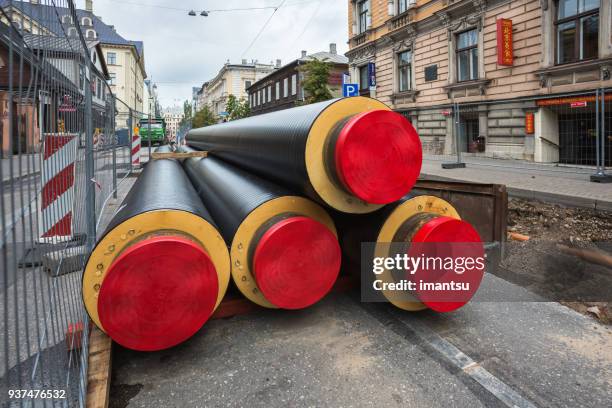 industrially isolated pipes - district heating stock pictures, royalty-free photos & images