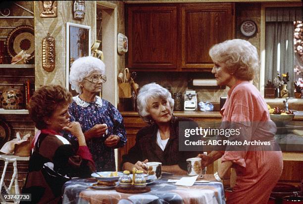 American actresses Rue McClanahan, Estelle Getty, Bea Arthur and Betty White in an episode of the sitcom 'The Golden Girls', 24th September 1985.