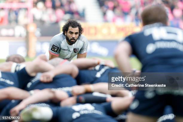 Yoann Huget of Stade Toulousain looks on during the Top 14 match between Stade Francais Paris and Stade Toulousain at Stade Jean Bouin on March 24,...