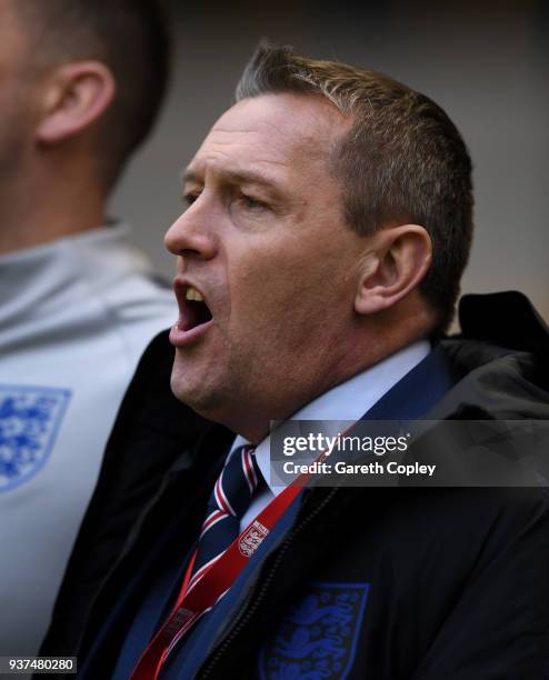 England coach Aidy Boothroyd uring the International Friendly between England U21 and Romania U21 at Molineux on March 24, 2018 in Wolverhampton,...