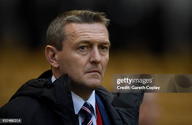 England coach Aidy Boothroyd uring the International Friendly between England U21 and Romania U21 at Molineux on March 24, 2018 in Wolverhampton,...