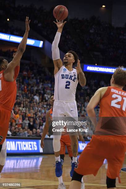 Gary Trent, Jr. #2 of the Duke Blue Devils puts up a shot against the Syracuse Orange during the 2018 NCAA Men's Basketball Tournament Midwest...