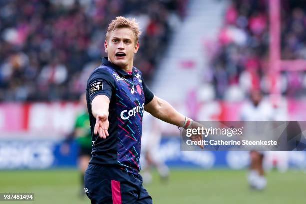 Jules Plisson of Stade Francais Paris reacts after a play during the Top 14 match between Stade Francais Paris and Stade Toulousain at Stade Jean...