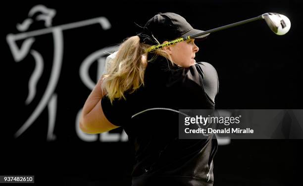 Caroline Hedwall of Sweden tees off the 1st hole during Round Three of the LPGA KIA CLASSIC at the Park Hyatt Aviara golf course on March 24, 2018 in...