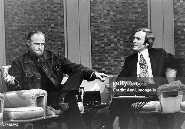 Marlon Brando chatted with host Dick Cavett.,