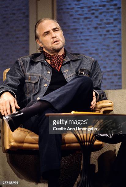 Marlon Brando chatted with host Dick Cavett.,