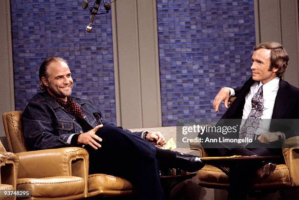 Marlon Brando chatted with host Dick Cavett.,