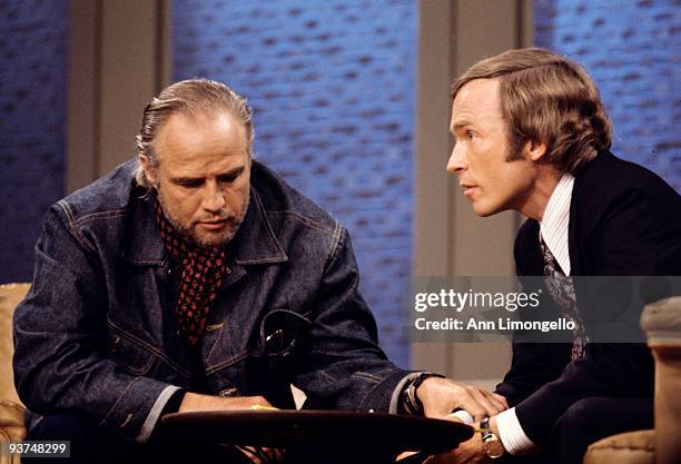 Marlon Brando chatted with host Dick Cavett.,