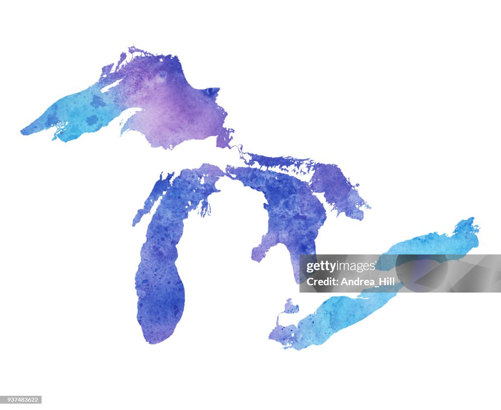 Great Lakes Watercolor Map.