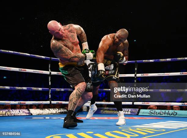 Dillian Whyte and Lucas Browne in action during their WBC Silver Heavyweight Championship at The O2 Arena on March 24, 2018 in London, England.