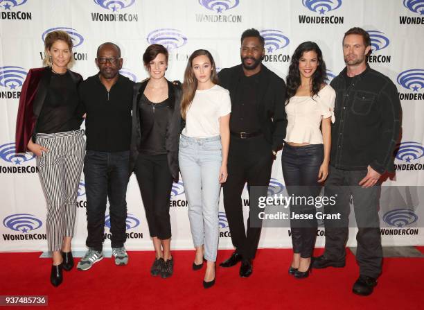 Actors Jenna Elfman, Lennie James, Maggie Grace, Alycia Debnam Carey, Colman Domingo, Danay Garcia and Garret Dillahunt of AMC's 'Fear of the Walking...