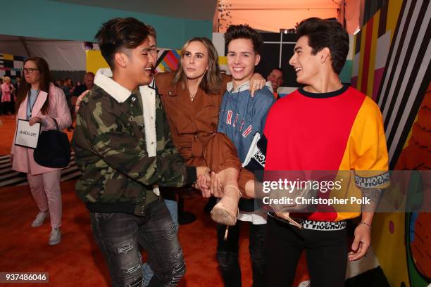 Sergio Calderon, Brady Tutton, Keltie Knight, Michael Conor and Chance Perez attends Nickelodeon's 2018 Kids' Choice Awards at The Forum on March 24,...