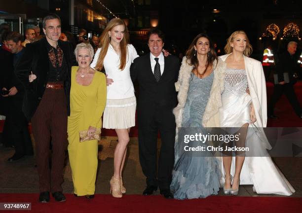 Actor Daniel Day-Lewis, Dame Judi Dench, Nicole Kidman, Director Rob Marshall, Penelope Cruz, and Kate Hudson attend the World Premiere of 'Nine' at...