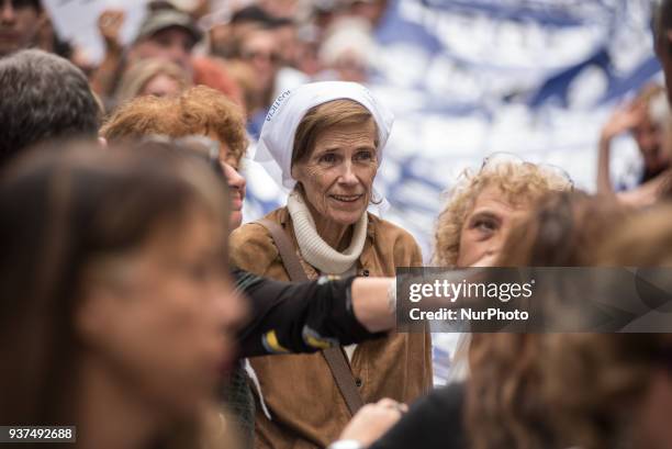 Mothers and Grandmothers of Plaza de Mayo during a gathering to commemorate the 42th anniversary of the 1976 coup, along Mayo Avenue in Buenos Aires,...