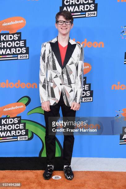 Actor Aidan Miner attends Nickelodeon's 2018 Kids' Choice Awards at The Forum on March 24, 2018 in Inglewood, California.