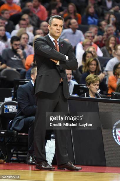 Head coach Tony Bennett of the Virginia Cavaliers looks on during the first round of the 2018 NCAA Men's Basketball Tournament against the UMBC...