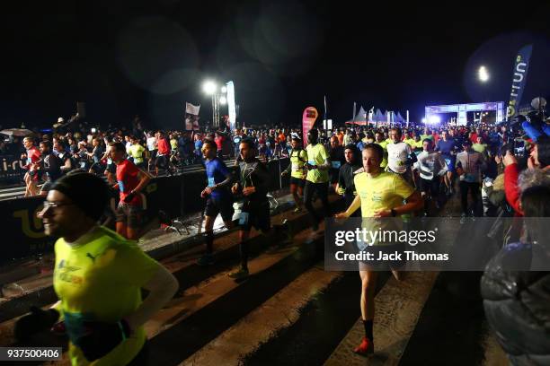 Athletes compete during Marathon de Bordeaux Metropole 2018on March 24, 2018 in Bordeaux, France.