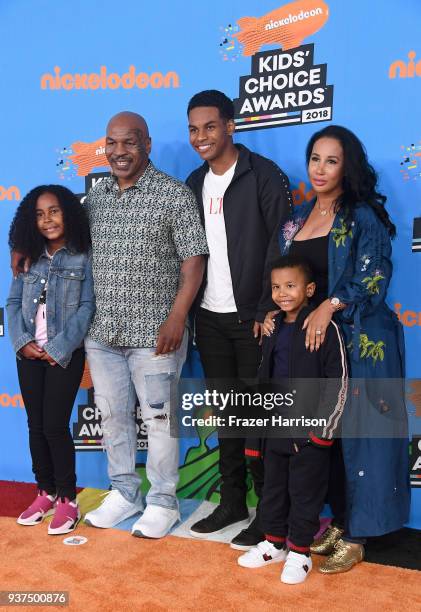 Milan Tyson, Mike Tyson, Miguel Tyson, Morocco Tyson and Lakiha Tyson attend Nickelodeon's 2018 Kids' Choice Awards at The Forum on March 24, 2018 in...