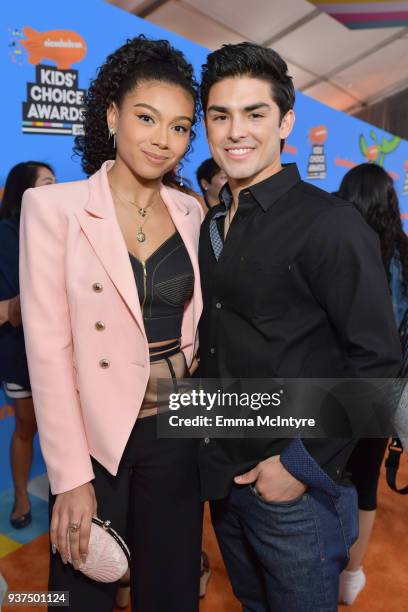 Sierra Capri and Diego Tinoco attend Nickelodeon's 2018 Kids' Choice Awards at The Forum on March 24, 2018 in Inglewood, California.