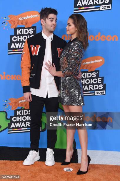 Jack Griffo and Paris Berelc attend Nickelodeon's 2018 Kids' Choice Awards at The Forum on March 24, 2018 in Inglewood, California.