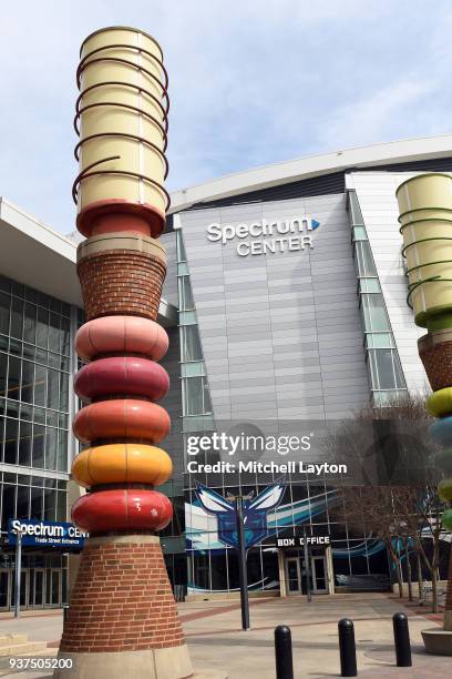 Exterior view of the Spectrum Arena before the first round of the 2018 NCAA Men's Basketball Tournament between the UMBC Retrievers and the Virginia...